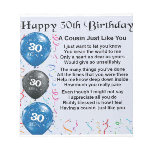 Cousin Poem 30th Birthday Notepad