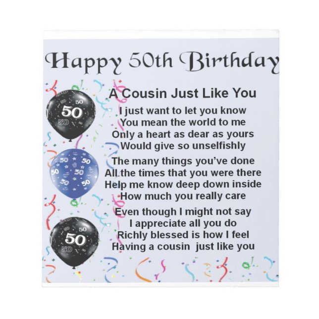Cousin Poem 50th Birthday Notepad (Front)