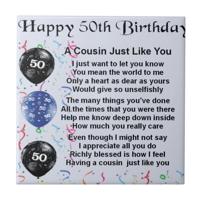Cousin Poem 50th Birthday Tile (Front)