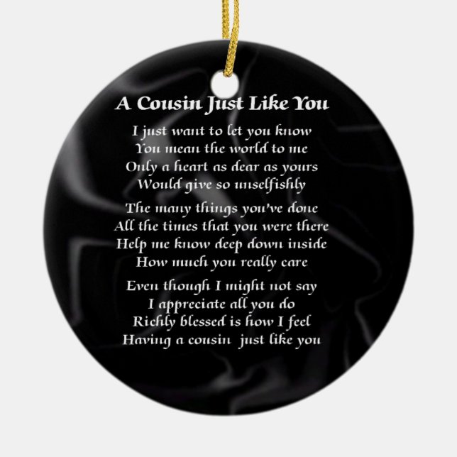 Cousin Poem - Black Silk Ceramic Tree Decoration (Front)