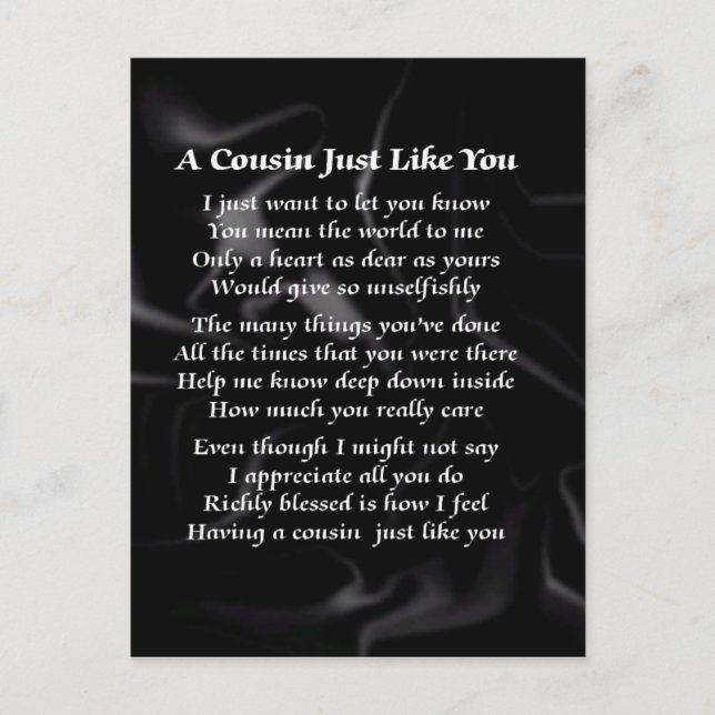 Cousin Poem - Black Silk Postcard (Front)