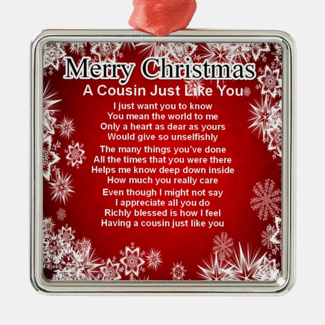Cousin Poem  -  Christmas Design Metal Tree Decoration (Front)