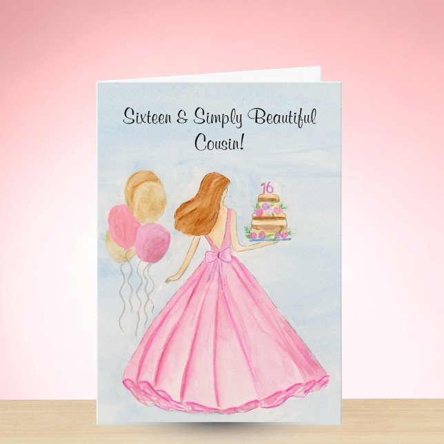 Cousin Sweet 16 Birthday Cake Elegant Girl  Card (Creator Uploaded)