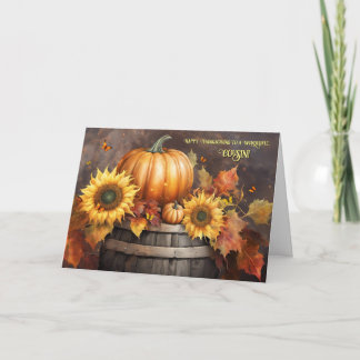 Cousin Thanksgiving Day with Sunflowers Pumpkins Holiday Card