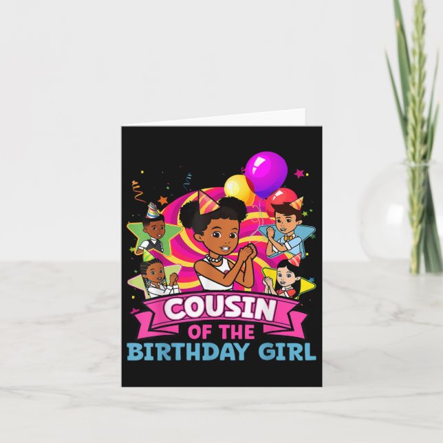 Cousin The Birthday Girl Party Pink Doll Family De Card (Front)