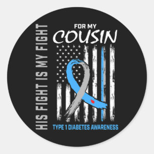 Cousin Type One Diabetes Awareness Ribbon USA Flag Classic Round Sticker