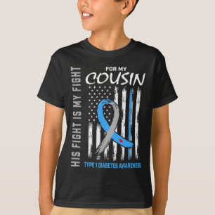 Cousin Type One Diabetes Awareness Ribbon USA Flag T-Shirt