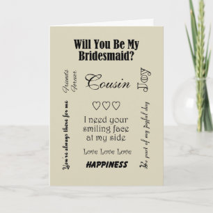 Cousin, Will You Be My Bridesmaid? Beige Invitation