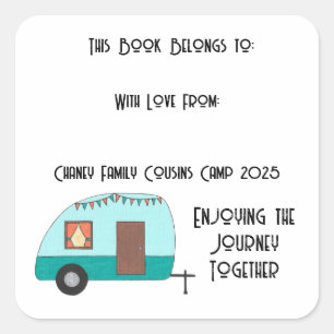 Cousins Camp Retro Camper Bookplate Square Sticker