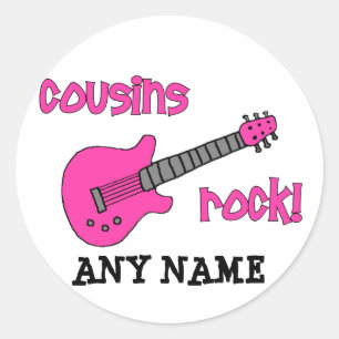 Cousins Rock! with Pink Guitar Classic Round Sticker
