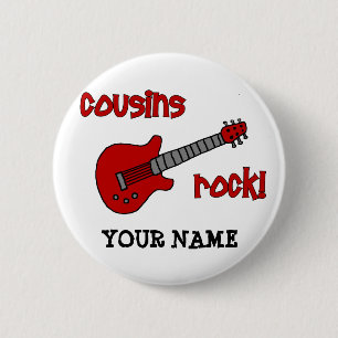 Cousins Rock! with Red Guitar 6 Cm Round Badge
