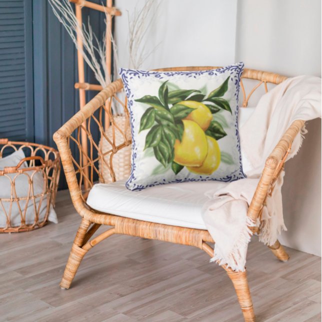 Coussin avec des citrons Toile bleue Cushion (Creator Uploaded)