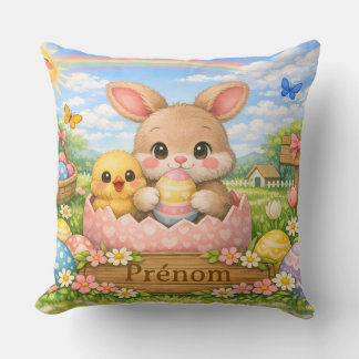 Coussin Personnalisé Prénom – Lapin et Poussin de Cushion