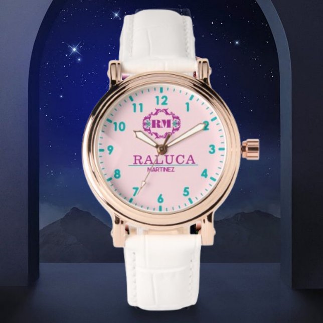 Coustom name elegant monogram pink watch (Creator Uploaded)