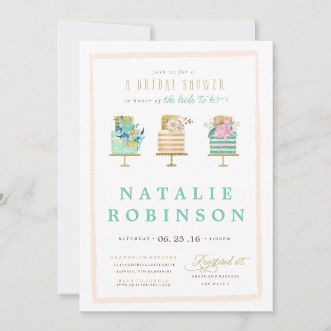 Couture Cake Bridal Shower Invitation - blue (Front)