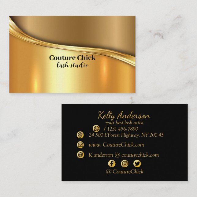 Couture Chick Lash studio gold textures  Business  Card (Front/Back)