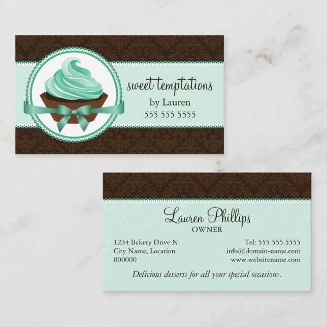 Couture Cupcake and Damask Bakery Business Card (Front/Back)