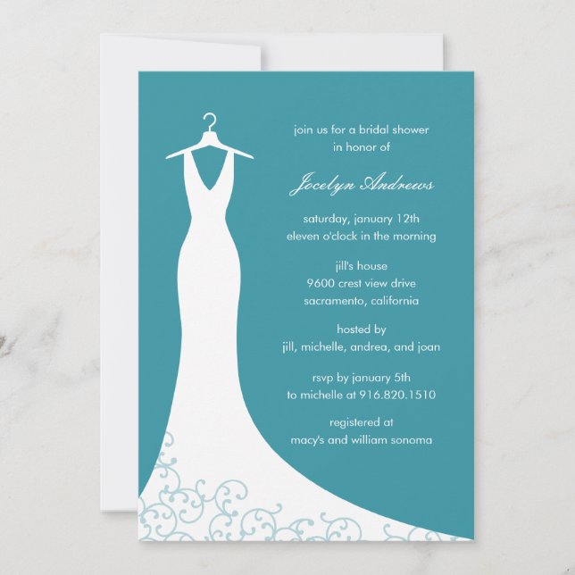 Couture Gown Bridal Shower Invitation (Turquoise) (Front)