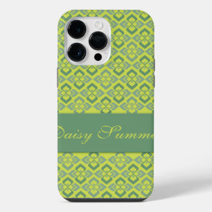 Couture inspired name green diamond patterned iPhone 14 pro max case