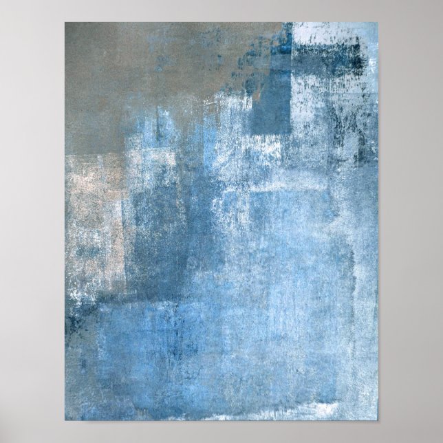 'Cove' Blue and Gray Abstract Art Poster Print (Front)