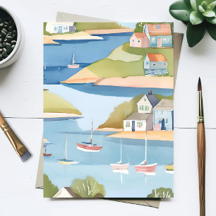 Cove of Boats   Modern Watercolor Painting Postcard