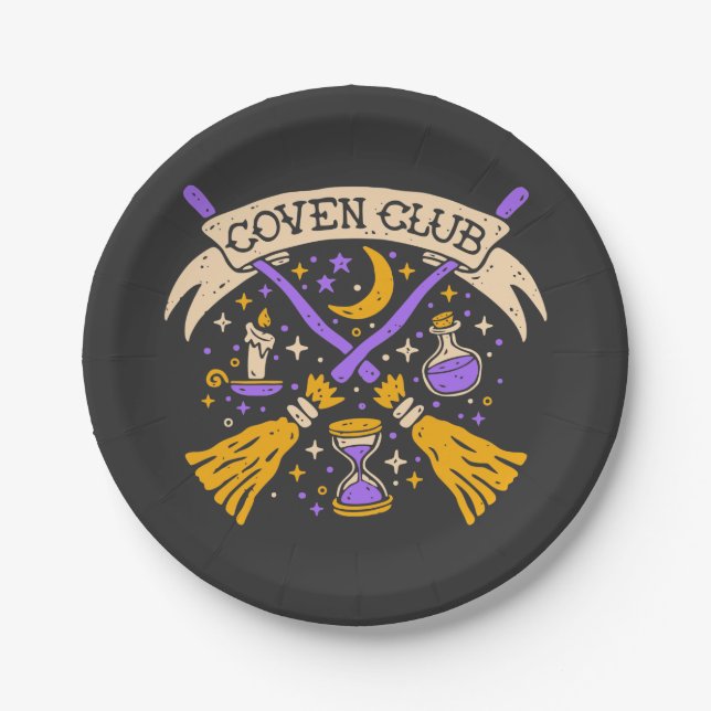 Coven Club Halloween Witch Night Sky Paper Plate (Front)