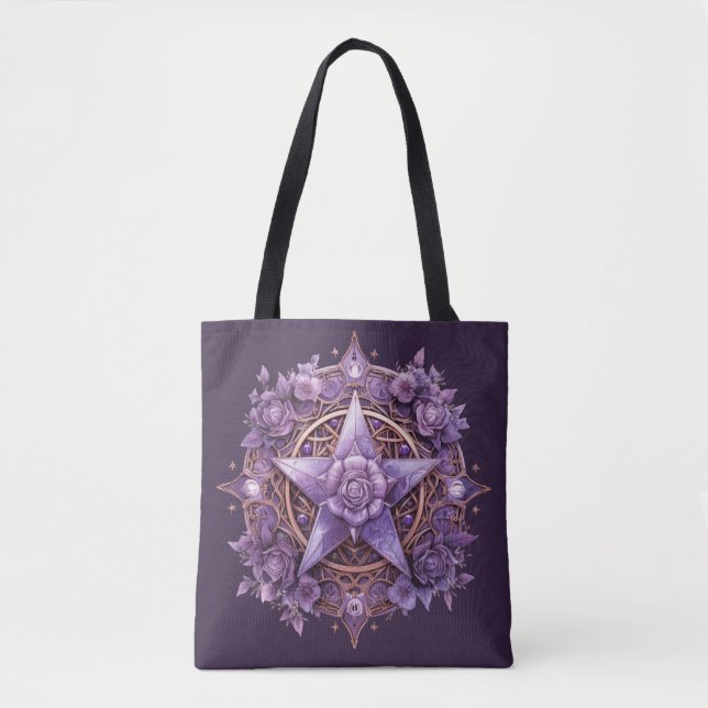 Coven Essentials Tote Bag – Purple Pentacle Design (Front)