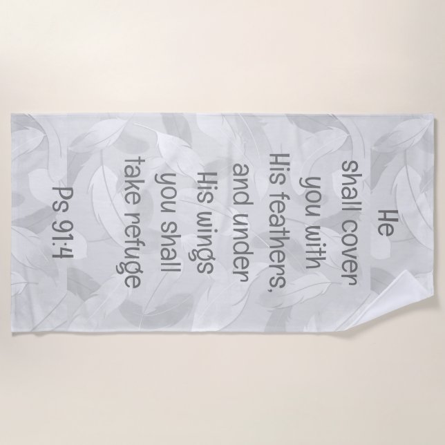 Cover You With His Feathers Bible Quote Ps 91:4 Beach Towel (Front)