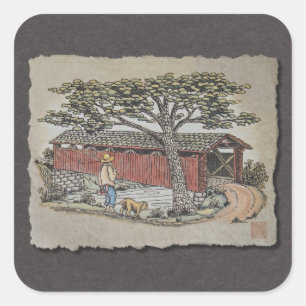 Covered Bridge & Boy Square Sticker