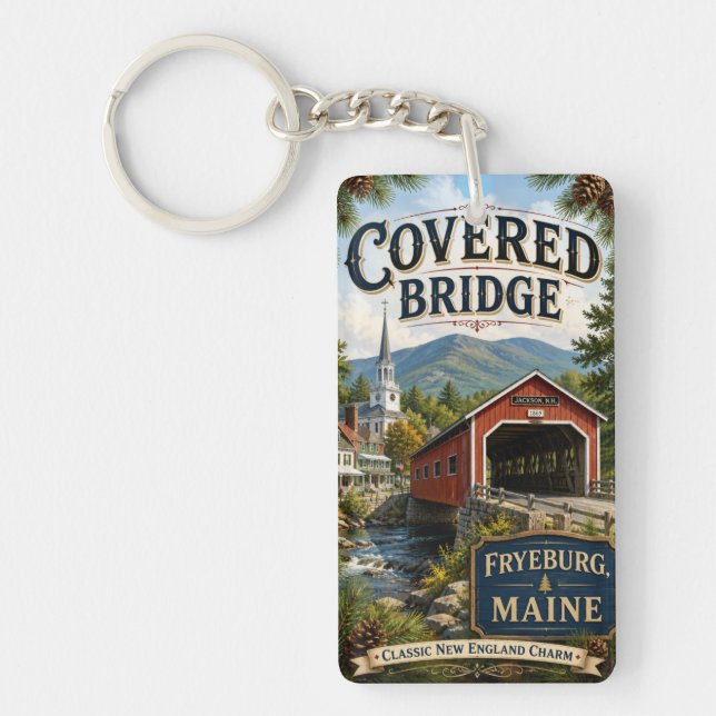 Covered Bridge Fryeburg Maine Rectangle Acrylic Key Ring (Front)