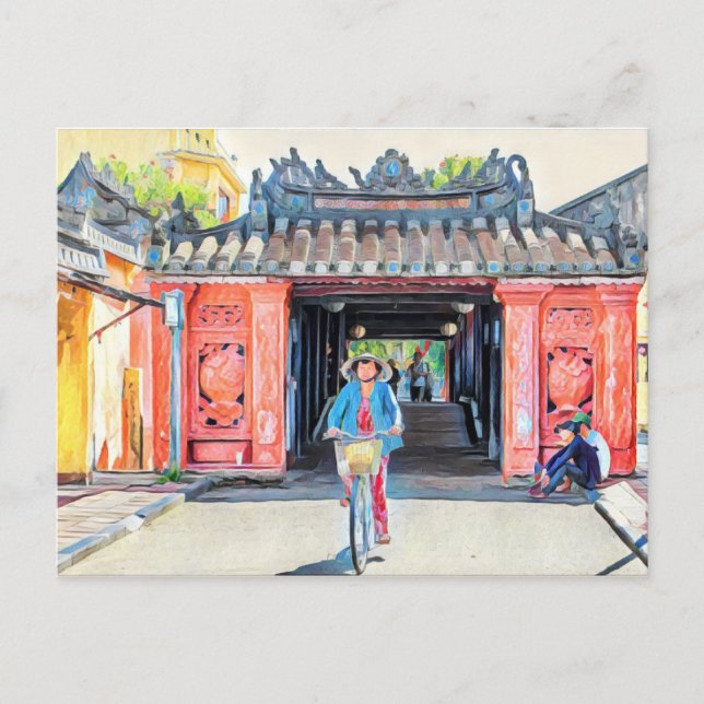 Covered Bridge Hoi An Vietnam Asia Watercolor Postcard (Front)