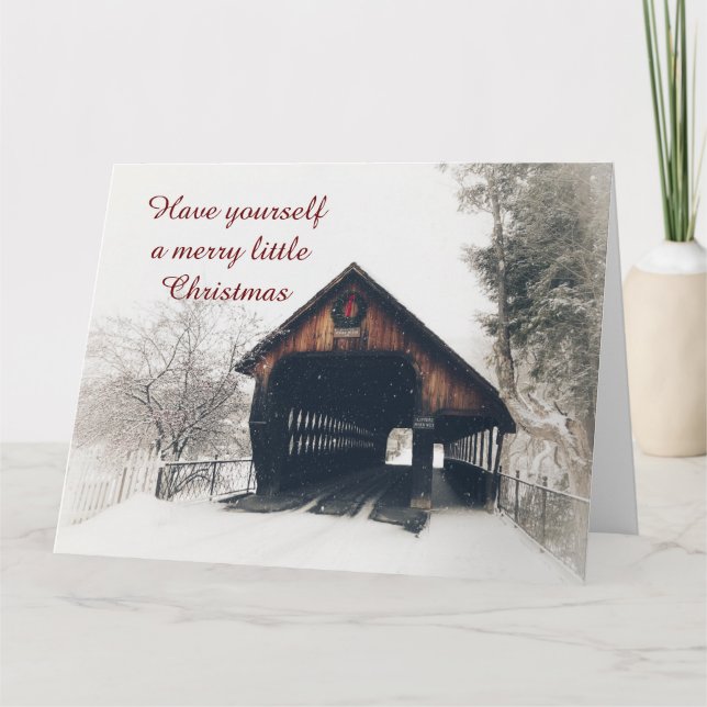 Covered Bridge In Snow Christmas Card (Front)