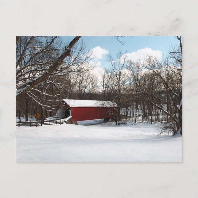 Covered Bridge in Winter Postcard (Front)