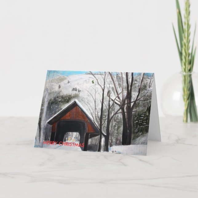 COVERED BRIDGE, MERRY CHRISTMAS HOLIDAY CARD (Front)
