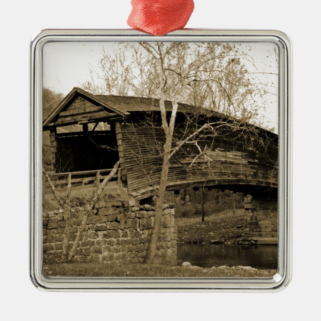 Covered Bridge Metal Tree Decoration (Front)