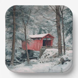 Covered Bridge Paper Plate