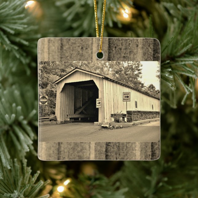 Covered Bridge Photo Ceramic Ornament (Tree)