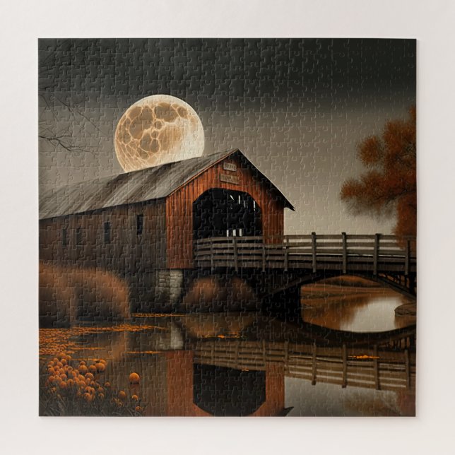 Covered Bridge Puzzle w/Harvest Moon (Vertical)