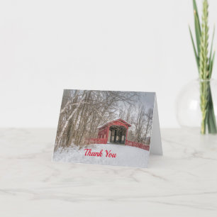 Covered Bridge Red Snow Photo Thank You Card