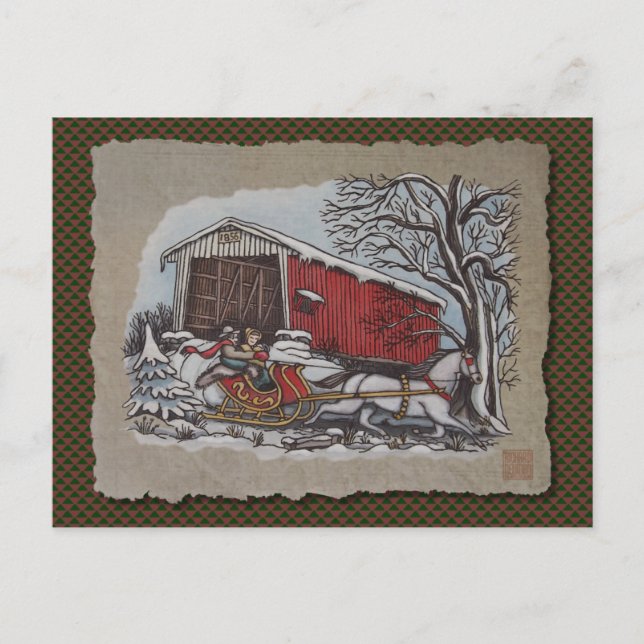 Covered Bridge & Sleigh Postcard (Front)