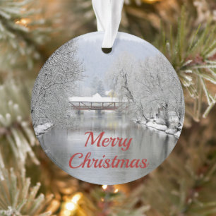 Covered Bridge Snow Photo Christmas Ornament