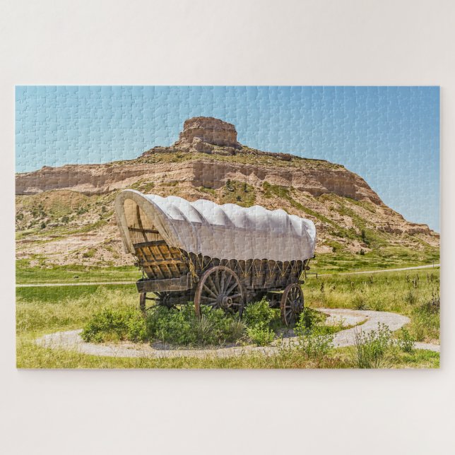 Covered Wagon at Scotts Bluff National Monument Jigsaw Puzzle (Horizontal)