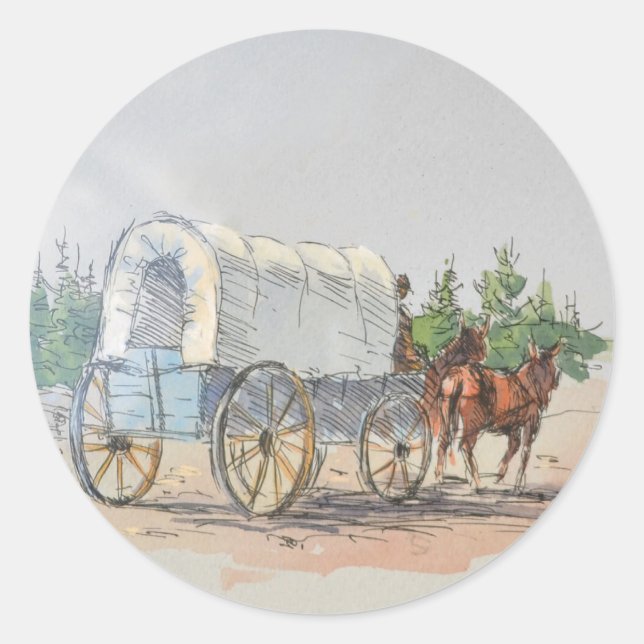 COVERED WAGON by SHARON SHARPE Classic Round Sticker (Front)
