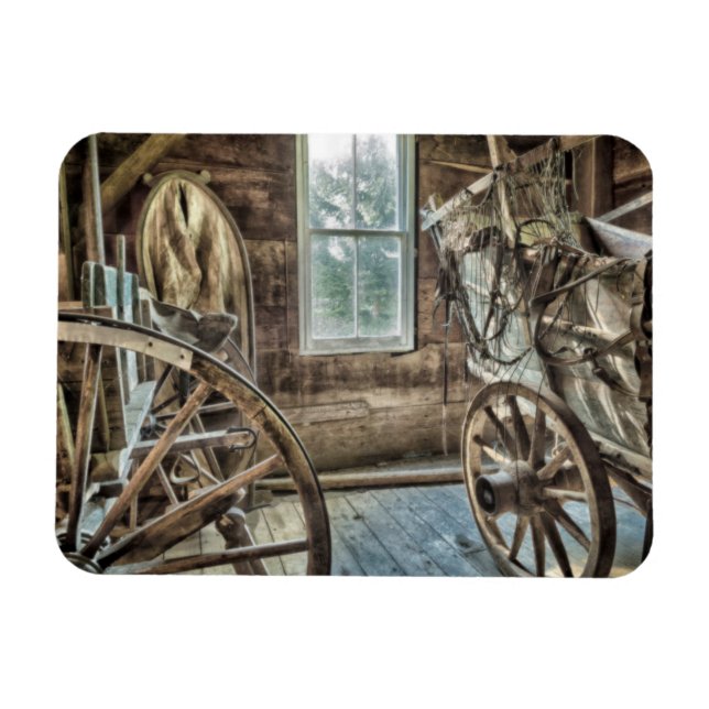 Covered wagon, wooden wagon wheel magnet (Horizontal)