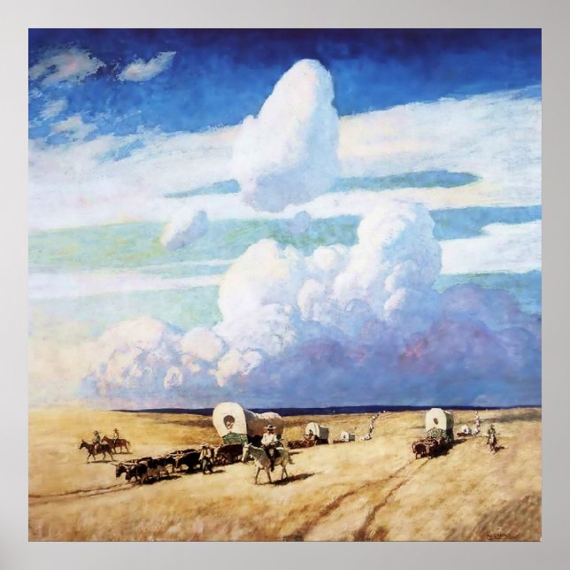 “Covered Wagons” Western Art by NC Wyeth Poster (Front)