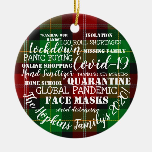 covid19 2020 our year of face masks isolation ceramic tree decoration (Front)