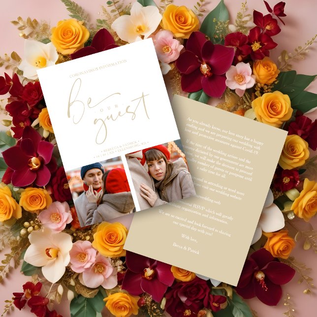Covid19 2 Photos Be Our Guest Romantic Wedding (Elegant Two Photos Be Our Guest Romantic Wedding Enclosure Cards.)