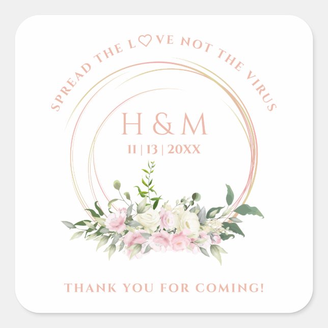 Covid19 Greenery Pink Creamy Garland Sanitizer Gel Square Sticker (Front)