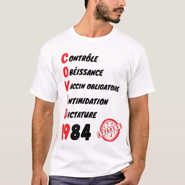 Covid 1984 Orwell | WHO validated vertical list T-Shirt (Front)