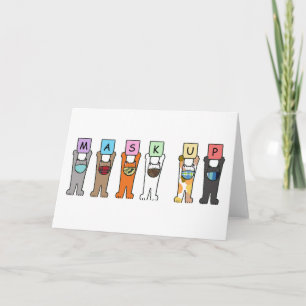 Covid 19 Cartoon Cats Wearing Face Masks. Card
